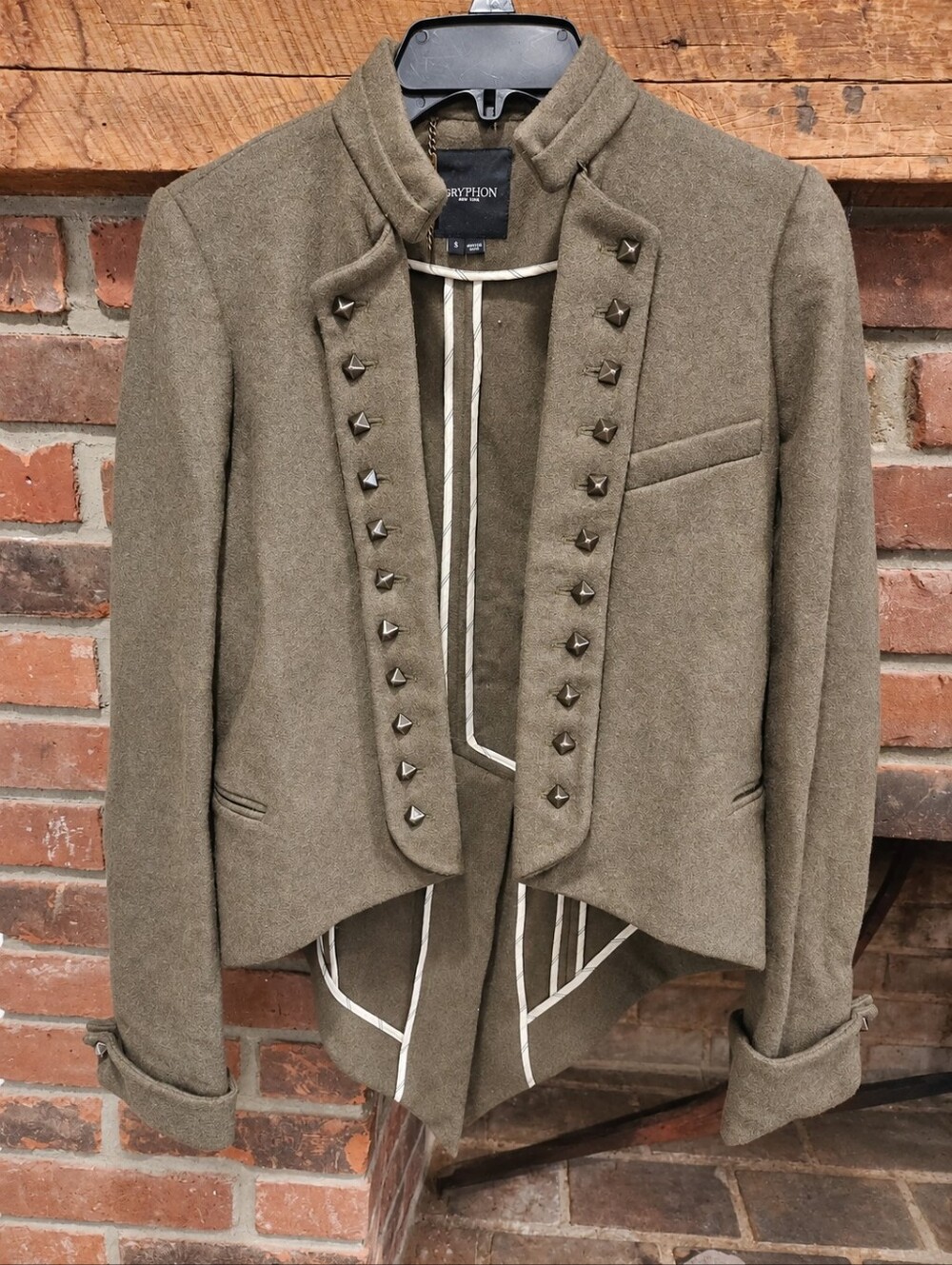 Gryphon NY Studded Asymmetrical Khaki Military Jacket S